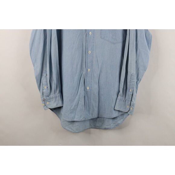 Vtg 90s Gap Mens Medium Distressed Denim Jean Collared Button Down Shirt Blue - Picture 3 of 13